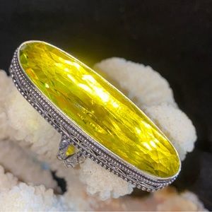 Elegant Lemon Citrine elongated faceted cut statement Ring